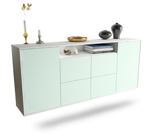 Sideboard Carrollton | hängend | Korpus Weiß | Front in Mint | 180x79x35cm (BxHxT)