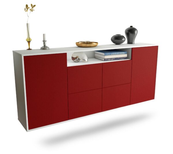 Sideboard Carrollton | hängend | Korpus Weiß | Front in Bordeaux | 180x79x35cm (BxHxT)