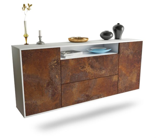 Sideboard Thousand Oaks | hängend | Korpus Weiß | Front in Rost Optik | 180x79x35cm (BxHxT)