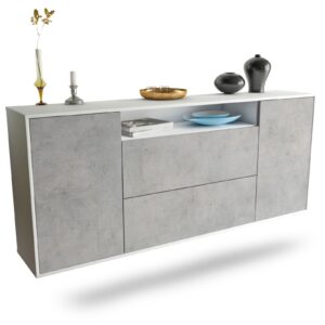 Sideboard Thousand Oaks | hängend | Korpus Weiß | Front in Beton Optik | 180x79x35cm (BxHxT)
