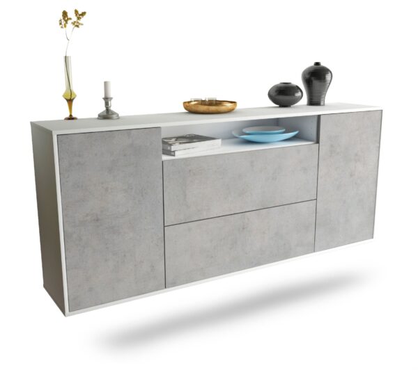 Sideboard Thousand Oaks | hängend | Korpus Weiß | Front in Beton Optik | 180x79x35cm (BxHxT)