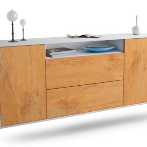 Sideboard Thousand Oaks | hängend | Korpus Weiß | Front in Eiche Holz Optik | 180x79x35cm (BxHxT)