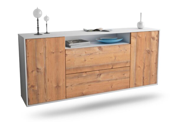 Sideboard Thousand Oaks | hängend | Korpus Weiß | Front in Pinie Holz Optik | 180x79x35cm (BxHxT)