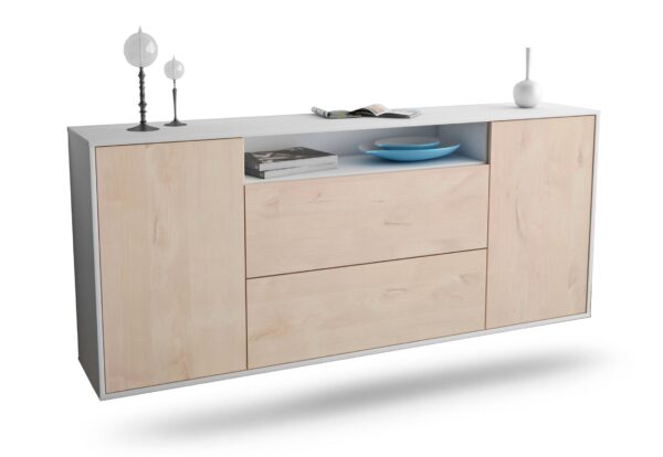 Sideboard Thousand Oaks | hängend | Korpus Weiß | Front in Zeder Holz Optik | 180x79x35cm (BxHxT)