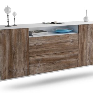 Sideboard Thousand Oaks | hängend | Korpus Weiß | Front in Treibholz Holz Optik | 180x79x35cm (BxHxT)
