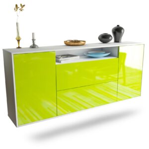 Sideboard Thousand Oaks | hängend | Korpus Weiß | Front in Hochglanz Grün | 180x79x35cm (BxHxT)