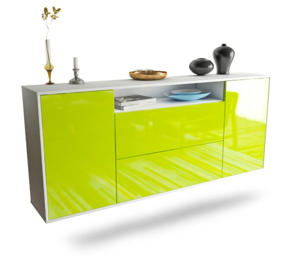 Sideboard Thousand Oaks | hängend | Korpus Weiß | Front in Hochglanz Grün | 180x79x35cm (BxHxT)