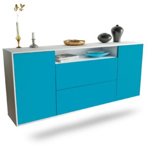 Sideboard Thousand Oaks | hängend | Korpus Weiß | Front in Türkis | 180x79x35cm (BxHxT)