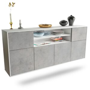 Sideboard Topeka | hängend | Korpus Weiß | Front in Beton Optik | 180x79x35cm (BxHxT)