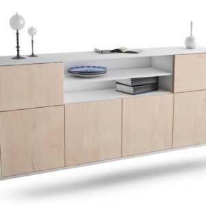Sideboard Topeka | hängend | Korpus Weiß | Front in Zeder Holz Optik | 180x79x35cm (BxHxT)
