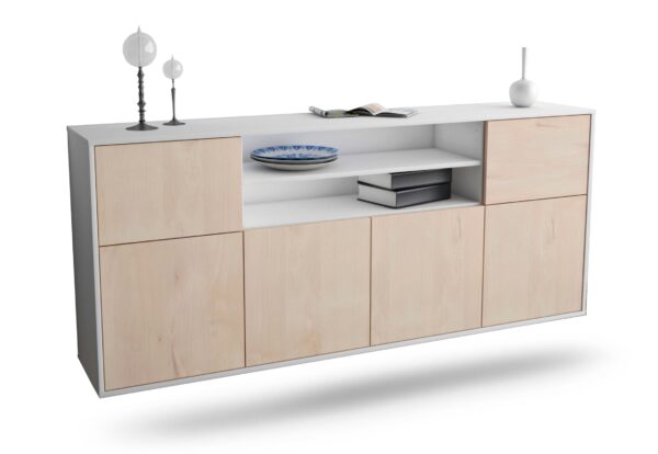 Sideboard Topeka | hängend | Korpus Weiß | Front in Zeder Holz Optik | 180x79x35cm (BxHxT)