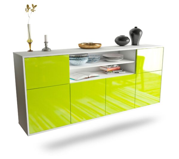 Sideboard Topeka | hängend | Korpus Weiß | Front in Hochglanz Grün | 180x79x35cm (BxHxT)