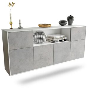 Sideboard West Valley City | hängend | Korpus Weiß | Front in Beton Optik | 180x79x35cm (BxHxT)