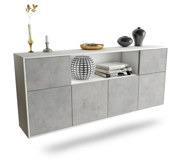 Sideboard West Valley City | hängend | Korpus Weiß | Front in Beton Optik | 180x79x35cm (BxHxT)