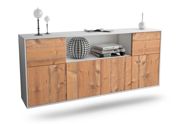 Sideboard West Valley City | hängend | Korpus Weiß | Front in Pinie Holz Optik | 180x79x35cm (BxHxT)