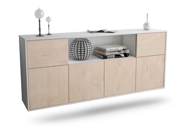 Sideboard West Valley City | hängend | Korpus Weiß | Front in Zeder Holz Optik | 180x79x35cm (BxHxT)
