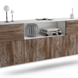 Sideboard West Valley City | hängend | Korpus Weiß | Front in Treibholz Holz Optik | 180x79x35cm (BxHxT)