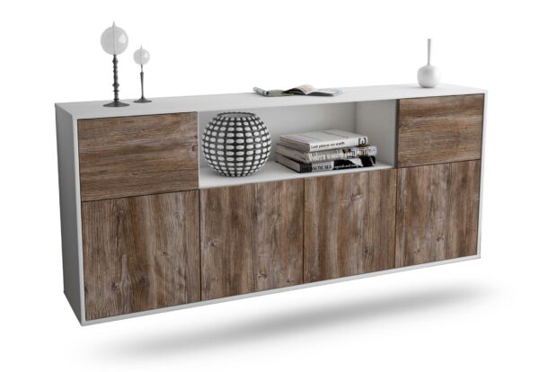Sideboard West Valley City | hängend | Korpus Weiß | Front in Treibholz Holz Optik | 180x79x35cm (BxHxT)