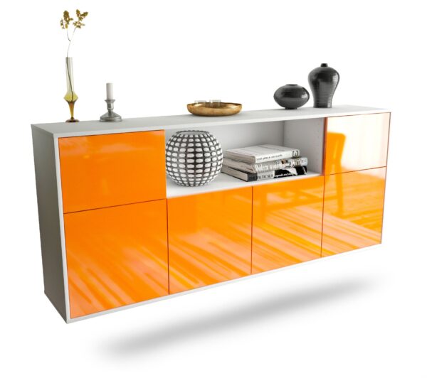 Sideboard West Valley City | hängend | Korpus Weiß | Front in Hochglanz Orange | 180x79x35cm (BxHxT)