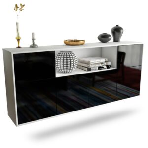 Sideboard West Valley City | hängend | Korpus Weiß | Front in Hochglanz Schwarz | 180x79x35cm (BxHxT)