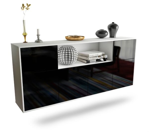 Sideboard West Valley City | hängend | Korpus Weiß | Front in Hochglanz Schwarz | 180x79x35cm (BxHxT)