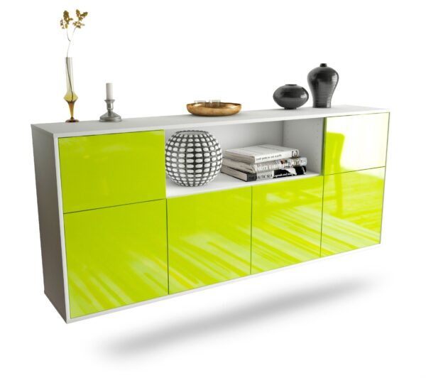 Sideboard West Valley City | hängend | Korpus Weiß | Front in Hochglanz Grün | 180x79x35cm (BxHxT)