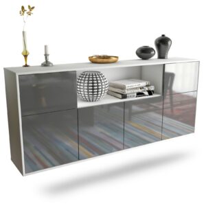 Sideboard West Valley City | hängend | Korpus Weiß | Front in Hochglanz Grau | 180x79x35cm (BxHxT)