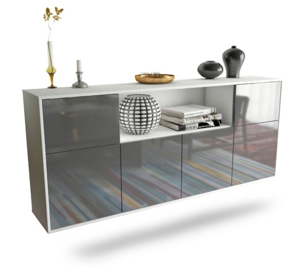 Sideboard West Valley City | hängend | Korpus Weiß | Front in Hochglanz Grau | 180x79x35cm (BxHxT)