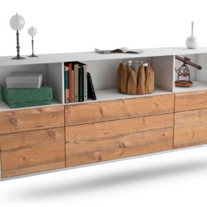 Sideboard Cary | hängend | Korpus Weiß | Front in Pinie Holz Optik | 180x79x35cm (BxHxT)
