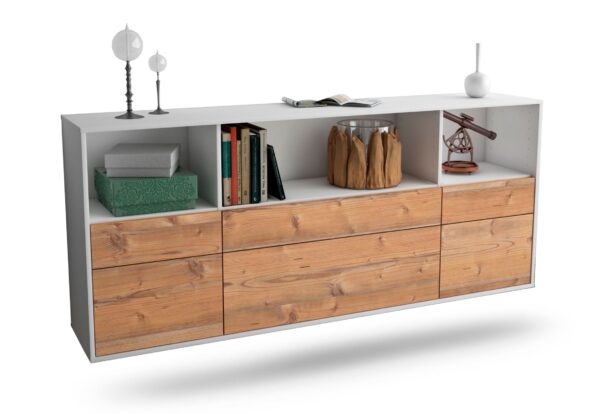 Sideboard Cary | hängend | Korpus Weiß | Front in Pinie Holz Optik | 180x79x35cm (BxHxT)