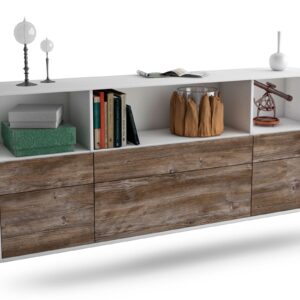 Sideboard Cary | hängend | Korpus Weiß | Front in Treibholz Holz Optik | 180x79x35cm (BxHxT)