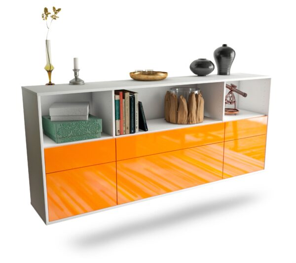 Sideboard Cary | hängend | Korpus Weiß | Front in Hochglanz Orange | 180x79x35cm (BxHxT)