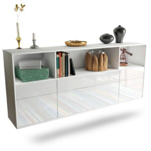 Sideboard Cary | hängend | Korpus Weiß | Front in Hochglanz Weiß | 180x79x35cm (BxHxT)