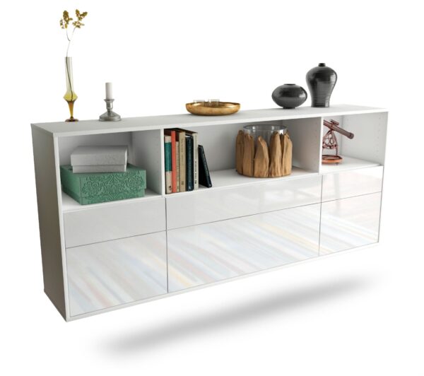 Sideboard Cary | hängend | Korpus Weiß | Front in Hochglanz Weiß | 180x79x35cm (BxHxT)