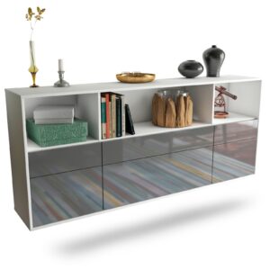 Sideboard Cary | hängend | Korpus Weiß | Front in Hochglanz Grau | 180x79x35cm (BxHxT)