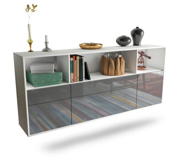 Sideboard Cary | hängend | Korpus Weiß | Front in Hochglanz Grau | 180x79x35cm (BxHxT)