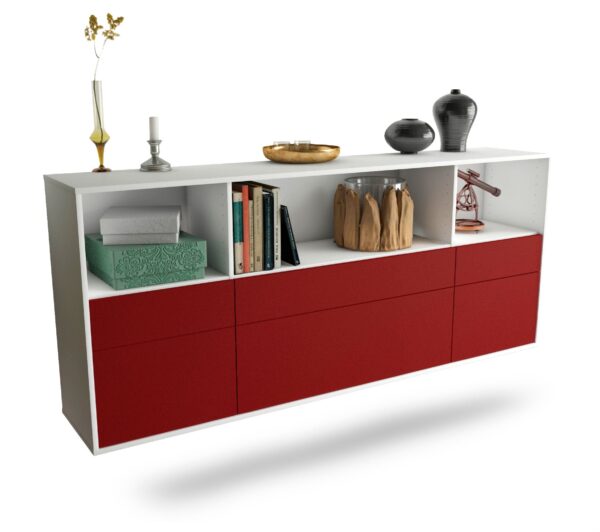Sideboard Cary | hängend | Korpus Weiß | Front in Bordeaux | 180x79x35cm (BxHxT)