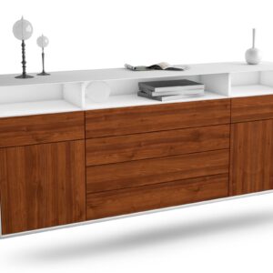 Sideboard Bellevue | hängend | Korpus Weiß | Front in Walnuss Holz Optik | 180x79x35cm (BxHxT)