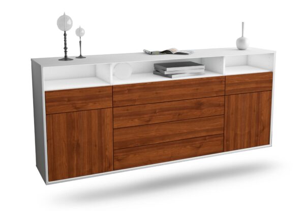 Sideboard Bellevue | hängend | Korpus Weiß | Front in Walnuss Holz Optik | 180x79x35cm (BxHxT)