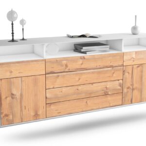 Sideboard Bellevue | hängend | Korpus Weiß | Front in Pinie Holz Optik | 180x79x35cm (BxHxT)