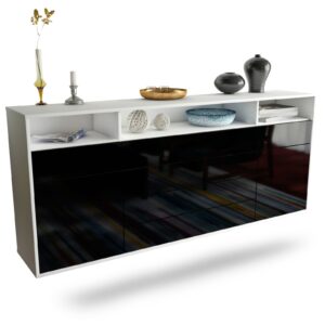 Sideboard Bellevue | hängend | Korpus Weiß | Front in Hochglanz Schwarz | 180x79x35cm (BxHxT)