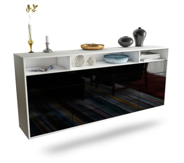 Sideboard Bellevue | hängend | Korpus Weiß | Front in Hochglanz Schwarz | 180x79x35cm (BxHxT)