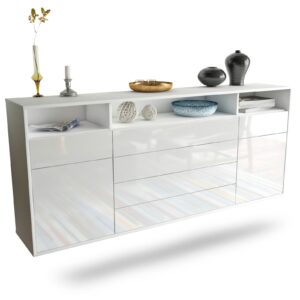 Sideboard Bellevue | hängend | Korpus Weiß | Front in Hochglanz Weiß | 180x79x35cm (BxHxT)