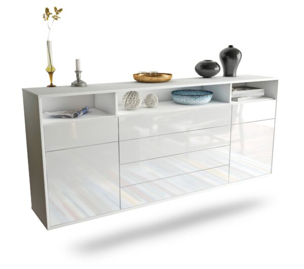 Sideboard Bellevue | hängend | Korpus Weiß | Front in Hochglanz Weiß | 180x79x35cm (BxHxT)