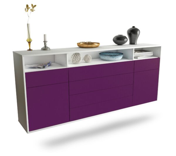 Sideboard Bellevue | hängend | Korpus Weiß | Front in Lila | 180x79x35cm (BxHxT)