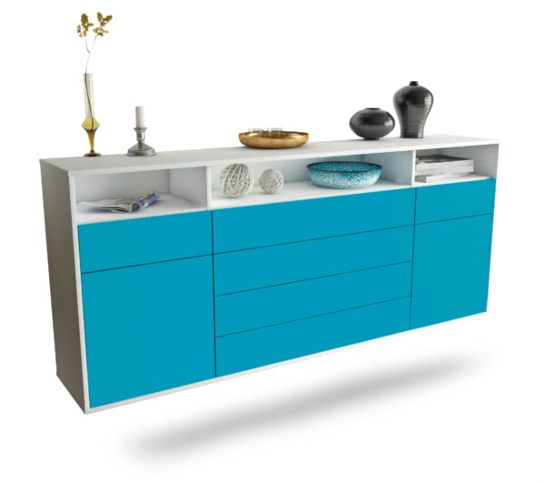 Sideboard Bellevue | hängend | Korpus Weiß | Front in Türkis | 180x79x35cm (BxHxT)