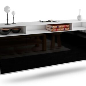 Sideboard Concord | hängend | Korpus Weiß | Front in Hochglanz Schwarz | 180x79x35cm (BxHxT)