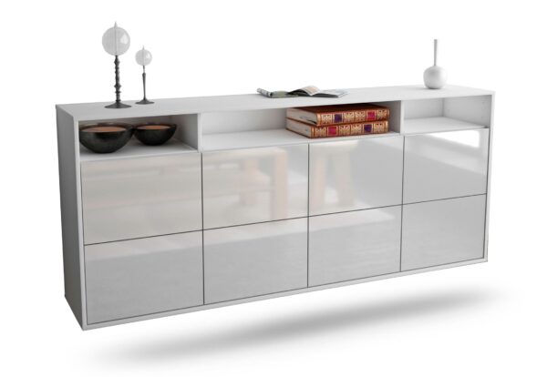Sideboard Concord | hängend | Korpus Weiß | Front in Hochglanz Weiß | 180x79x35cm (BxHxT)