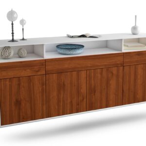 Sideboard Simi Valley | hängend | Korpus Weiß | Front in Walnuss Holz Optik | 180x79x35cm (BxHxT)