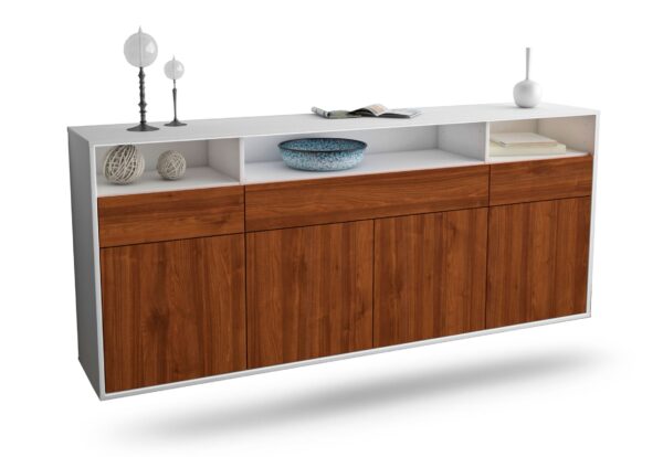 Sideboard Simi Valley | hängend | Korpus Weiß | Front in Walnuss Holz Optik | 180x79x35cm (BxHxT)